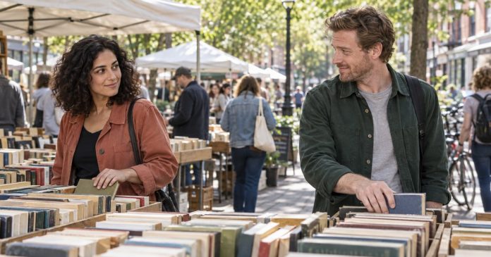 Why You Feel Drawn to a Stranger Two adults noticing each other at an outdoor neighborhood book market