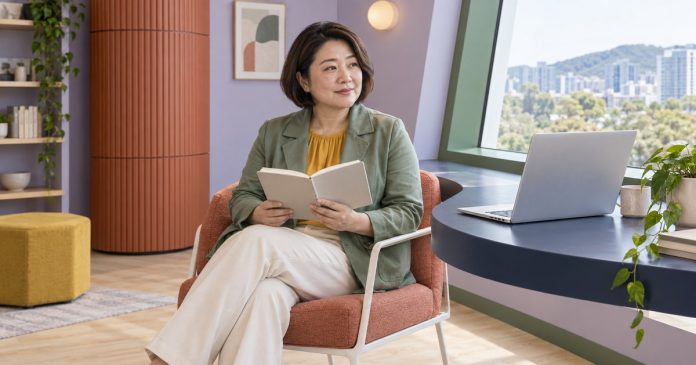 Exploring a realistic career change A woman holding a notebook beside a laptop in a bright learning space