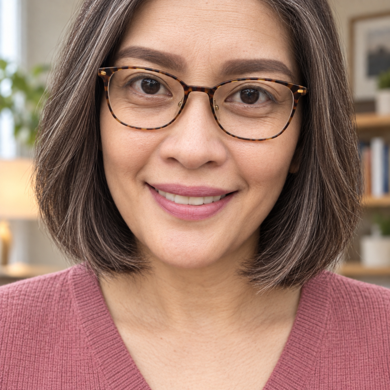 Nancy Lopez, founder of PrimePsychic, wearing glasses in a home office