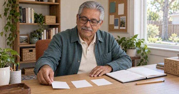 Personal agency planning in a home office Mature man reviewing priorities in a realistic home office