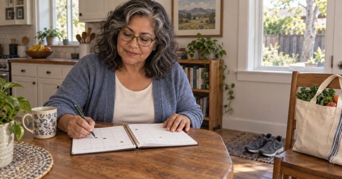 Self-Love After Heartbreak: A Practical Recovery Guide Mature woman planning a gentle weekly routine at her kitchen table