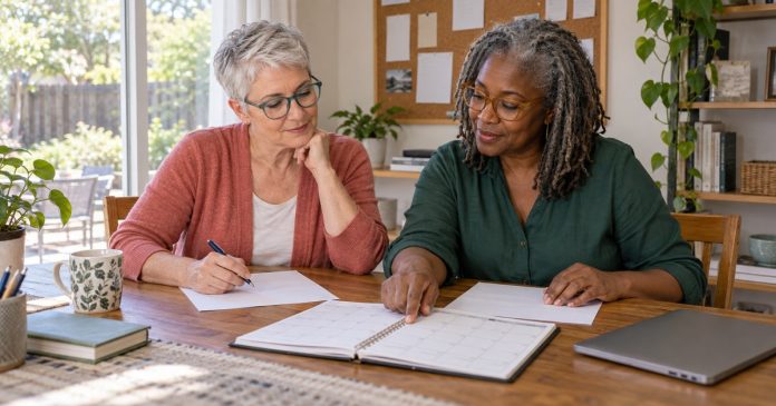 Soulmate Signs and Compatibility Questions Mature couple discussing shared plans at a home office table