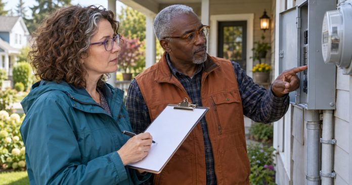 Worried Someone Used a Spell on You? A Grounded Safety Check Homeowner checking an outdoor utility box with a neighbor
